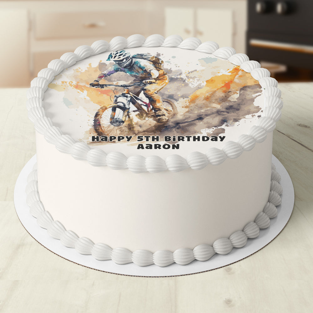 Dirt Bike Pre-cut Round Edible Cake Topper