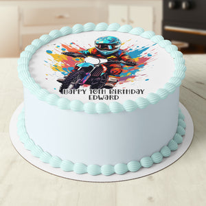 Dirt Bike Pre-cut Round Edible Cake Topper