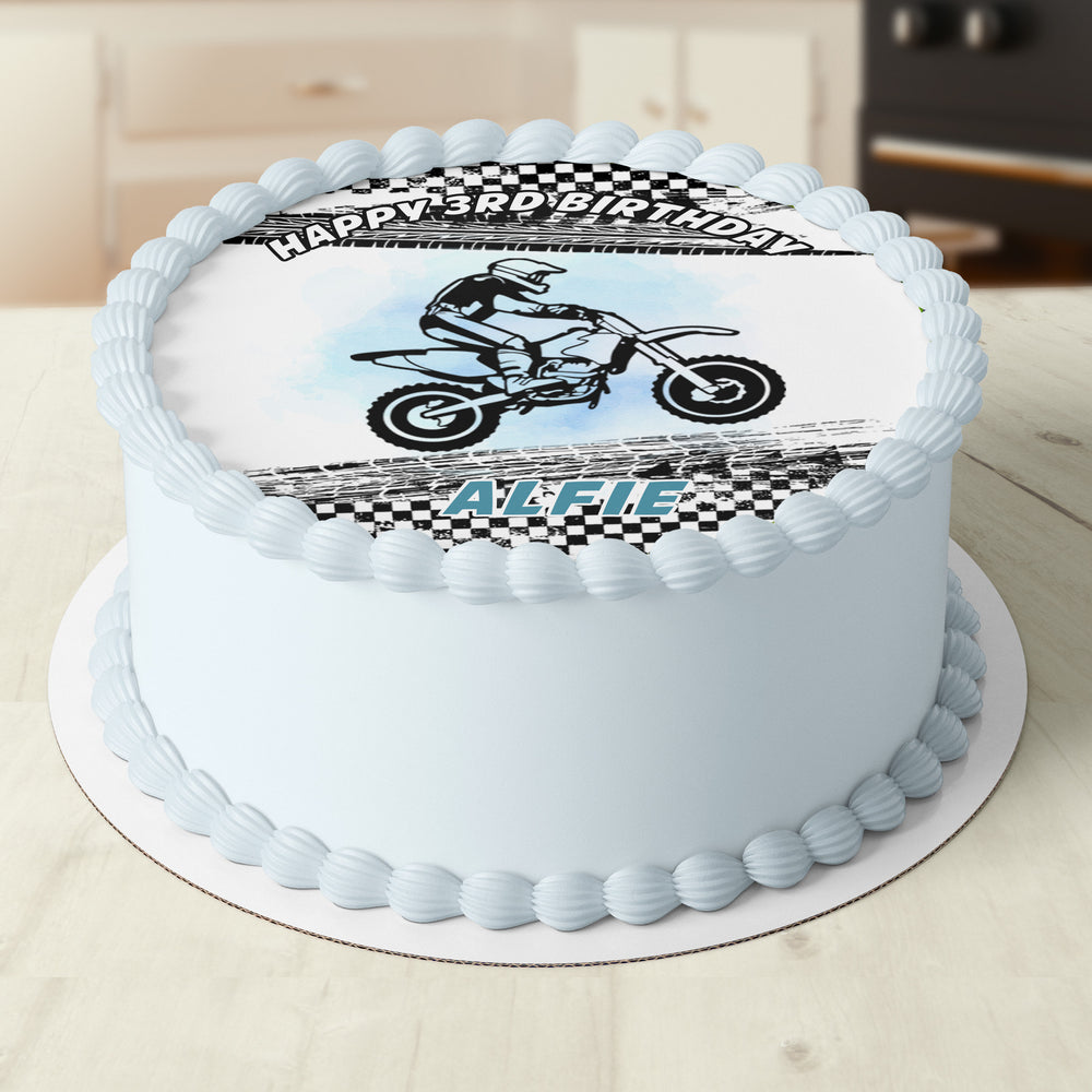 Dirt Bike Pre-cut Round Edible Cake Topper