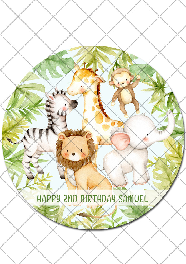 Jungle Animal Safari Pre-cut Round Edible Cake Topper