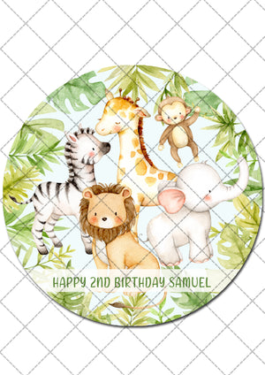 Jungle Animal Safari Pre-cut Round Edible Cake Topper