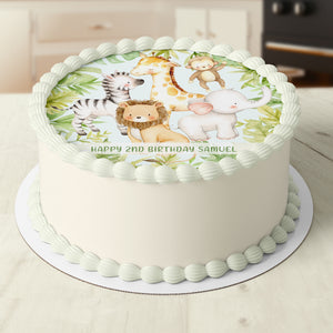 Jungle Animal Safari Pre-cut Round Edible Cake Topper