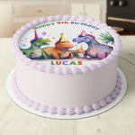 Dinosaurs Cute Colourful Pre-cut Round Edible Cake Topper
