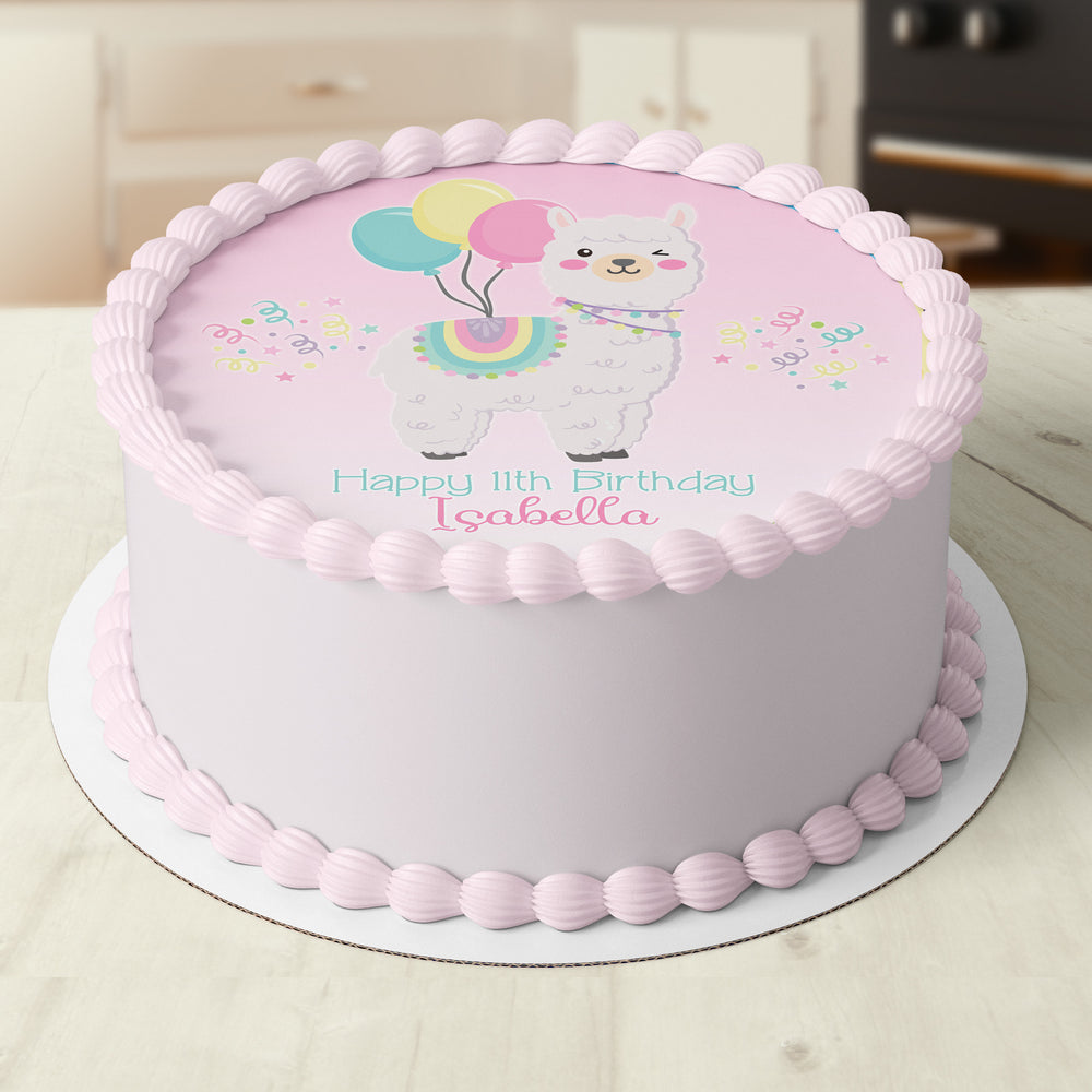 Llama Pre-cut Round Edible Icing Cake Topper