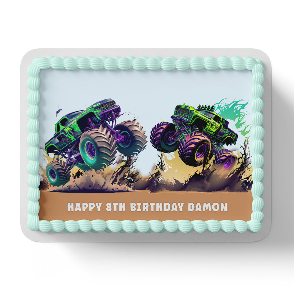 Monster Trucks Personalised Edible Icing Cake Topper