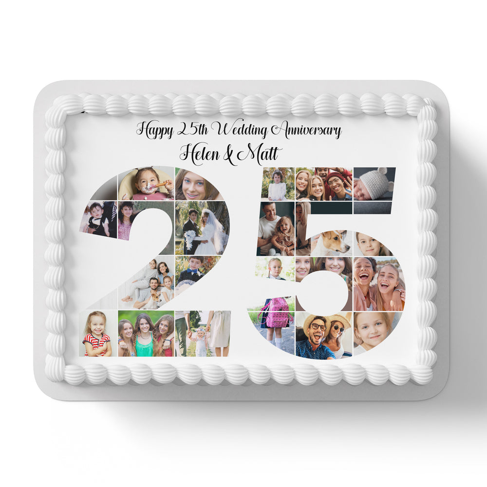 Anniversary Photo Collage Edible Icing Cake Topper