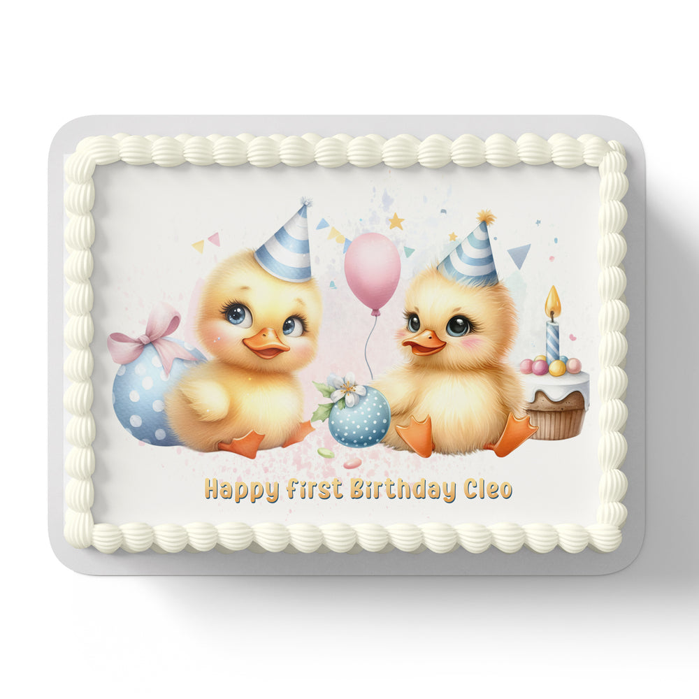 Cute Ducklings Birthday Edible Icing Cake Topper