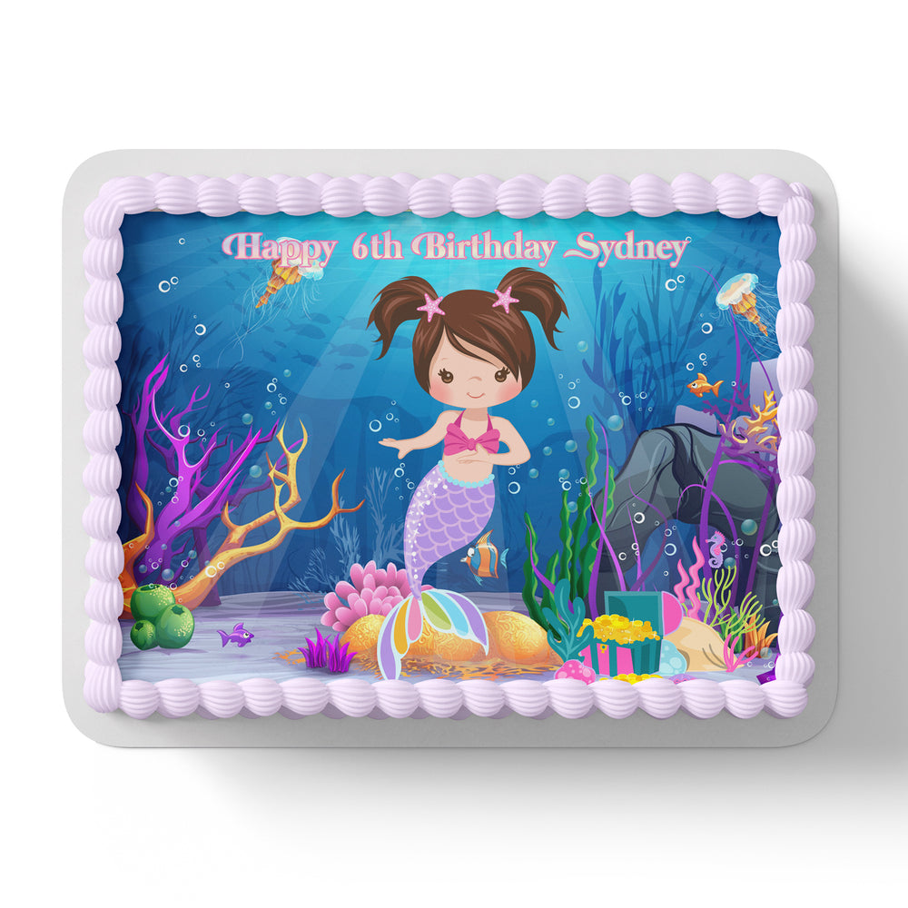 Rainbow Mermaid Under The Sea Edible Icing Cake Topper