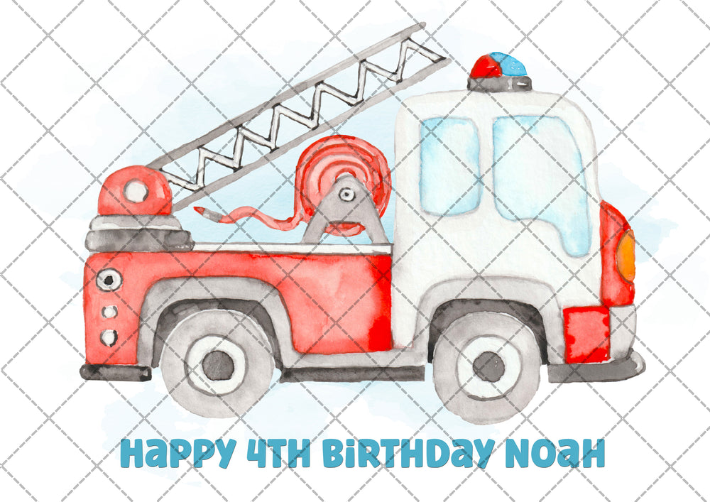 Fireman Firetruck Rectangle or Square Edible Cake Topper