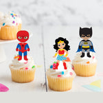Superheroes Spiderman Superman Pre-cut Edible Stand-Up Wafer Card Cupcake Toppers