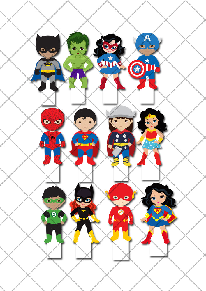 Superheroes Spiderman Superman Pre-cut Edible Stand-Up Wafer Card Cupcake Toppers