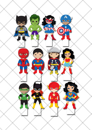 Superheroes Spiderman Superman Pre-cut Edible Stand-Up Wafer Card Cupcake Toppers