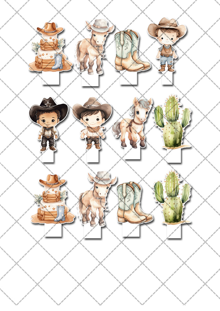 Dl Rodeo Wafer Cowboy Western Rodeo Pre-cut Edible Stand-Up Wafer Card Cupcake Topper ...