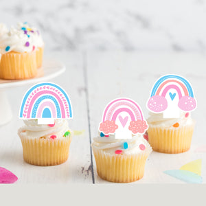 Rainbow Pre-cut Edible Stand Up Wafer Card Cupcake Toppers