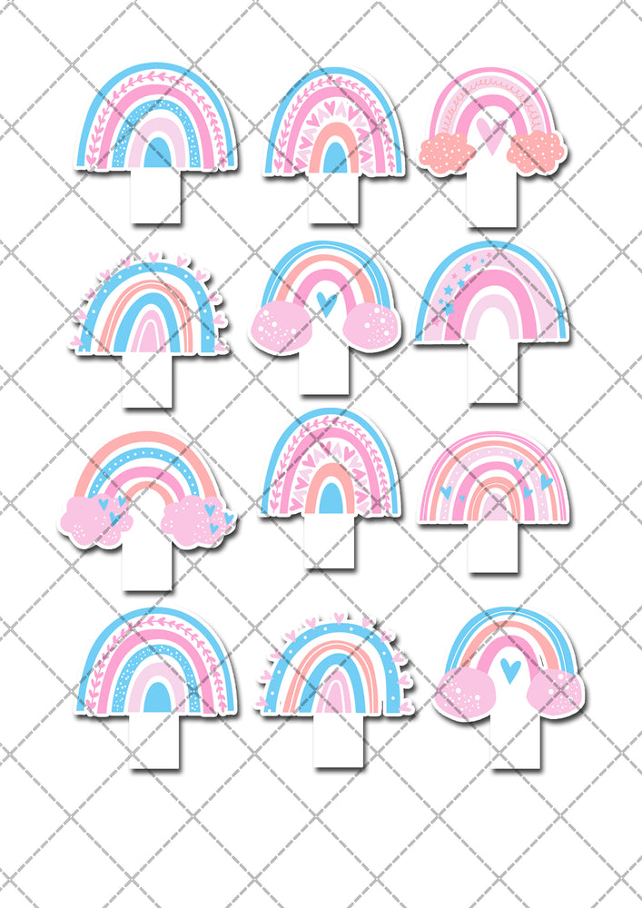Rainbow Pre-cut Edible Stand Up Wafer Card Cupcake Toppers