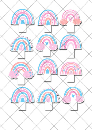 Rainbow Pre-cut Edible Stand Up Wafer Card Cupcake Toppers