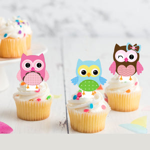 Cute Owls Pre-cut Edible Stand Up Wafer Card Cupcake Toppers