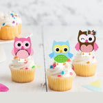 Cute Owls Pre-cut Edible Stand Up Wafer Card Cupcake Toppers