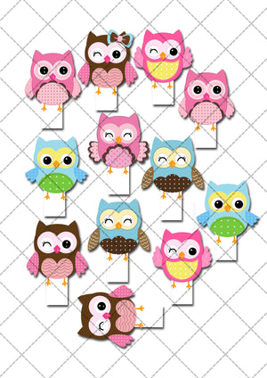 Cute Owls Pre-cut Edible Stand Up Wafer Card Cupcake Toppers