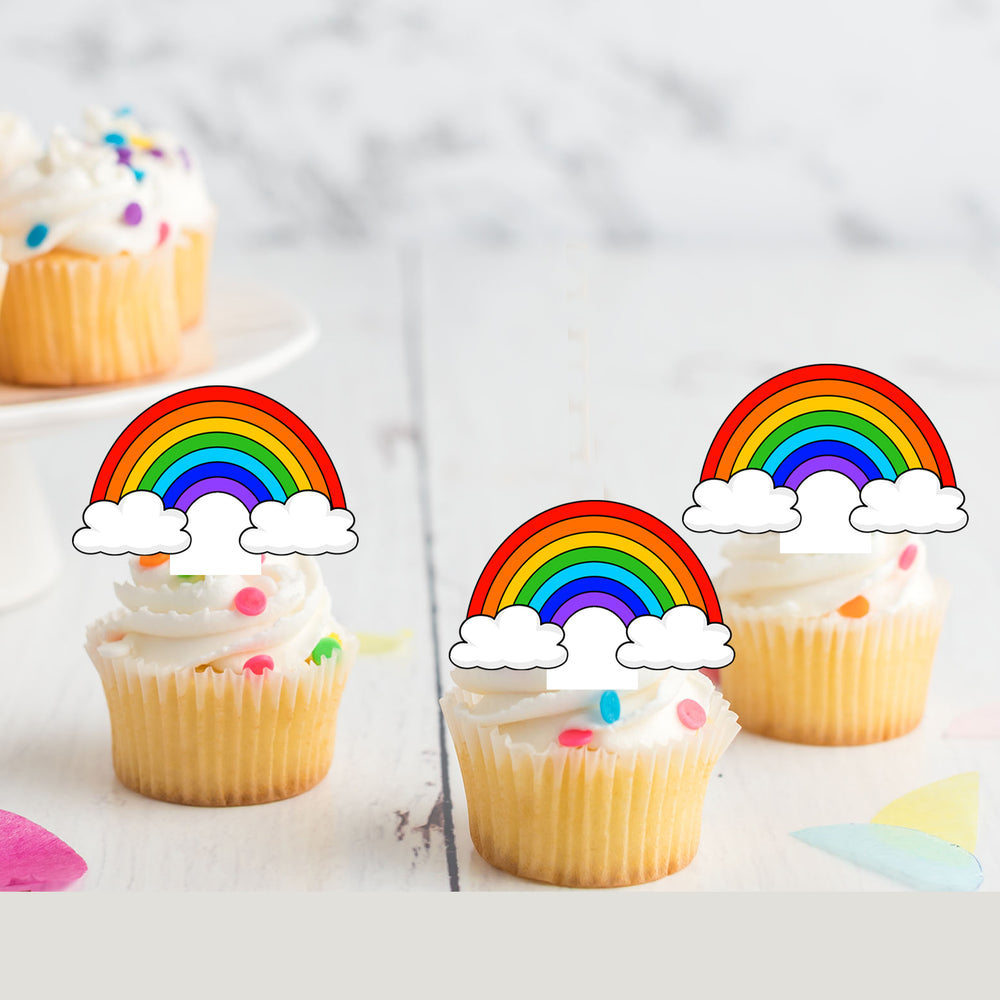Bright Rainbows Pre-cut Edible Stand Up Wafer Card Cupcake Toppers