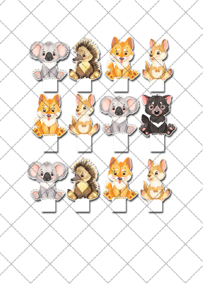 Australian Animals Pre-cut Edible Stand-Up Wafer Card Toppers