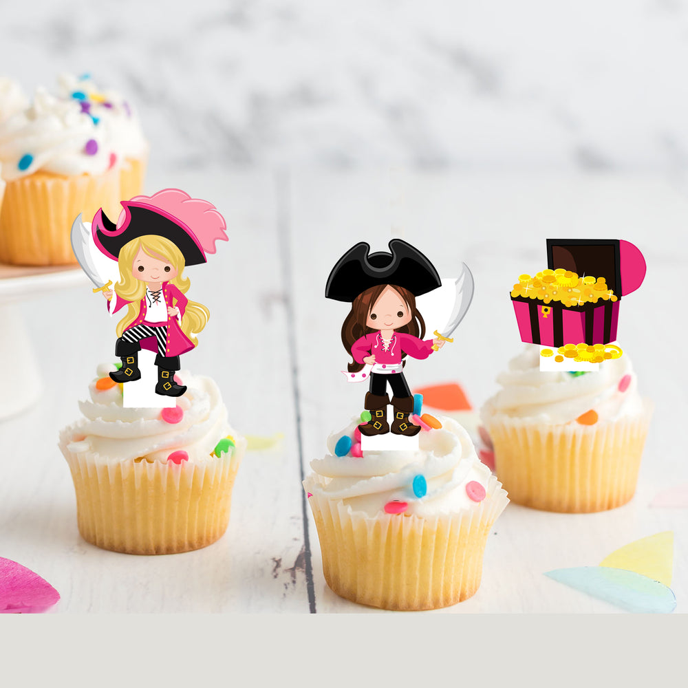 Pirate Girls Pre-cut Edible Stand-Up Wafer Card Toppers