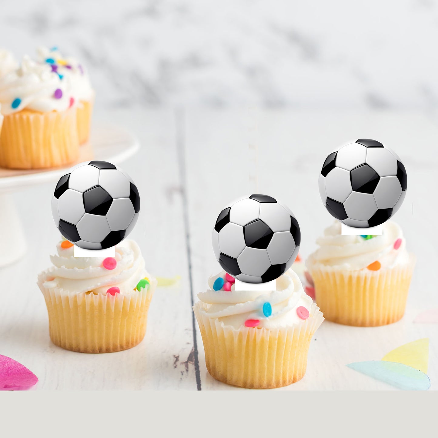 Soccer Football Sports Pre-cut Edible Stand Up Wafer Card Cupcake Toppers