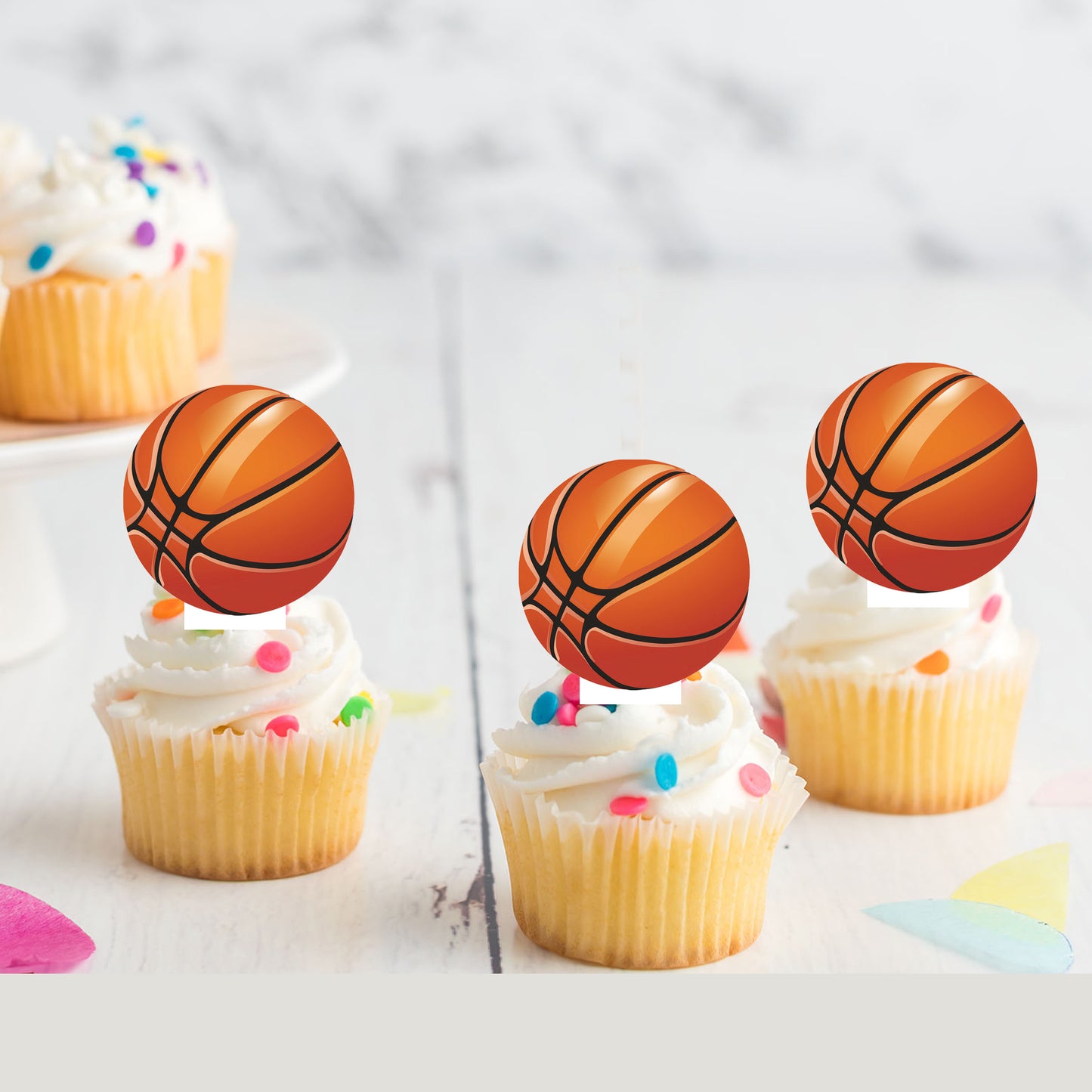 Basketball Sports Pre-cut Edible Stand Up Wafer Card Cupcake Toppers