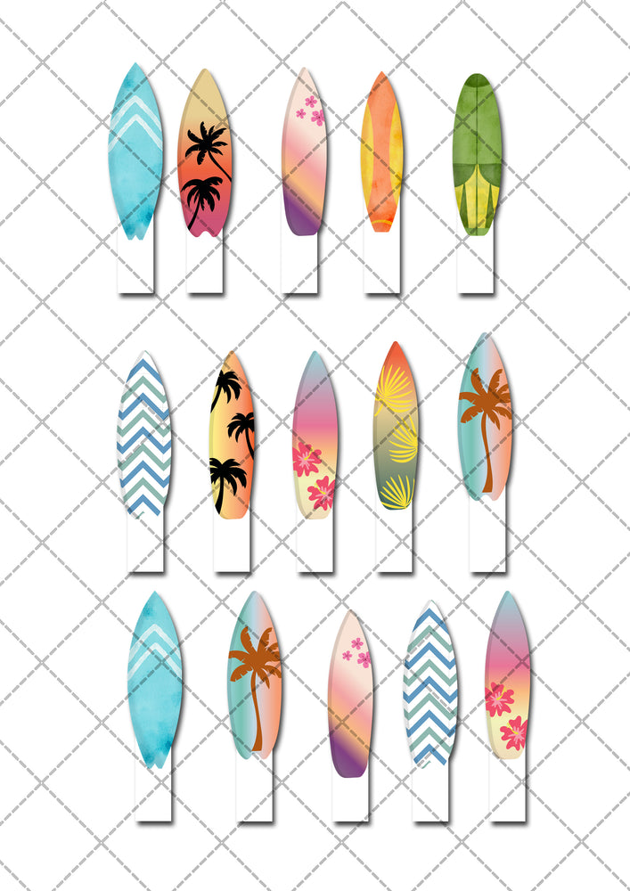 Surfboard Surfer Pre-cut Edible Stand Up Wafer Card Cupcake Toppers