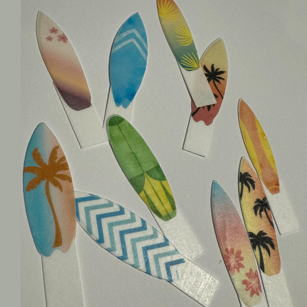 Surfboard Surfer Pre-cut Edible Stand Up Wafer Card Cupcake Toppers