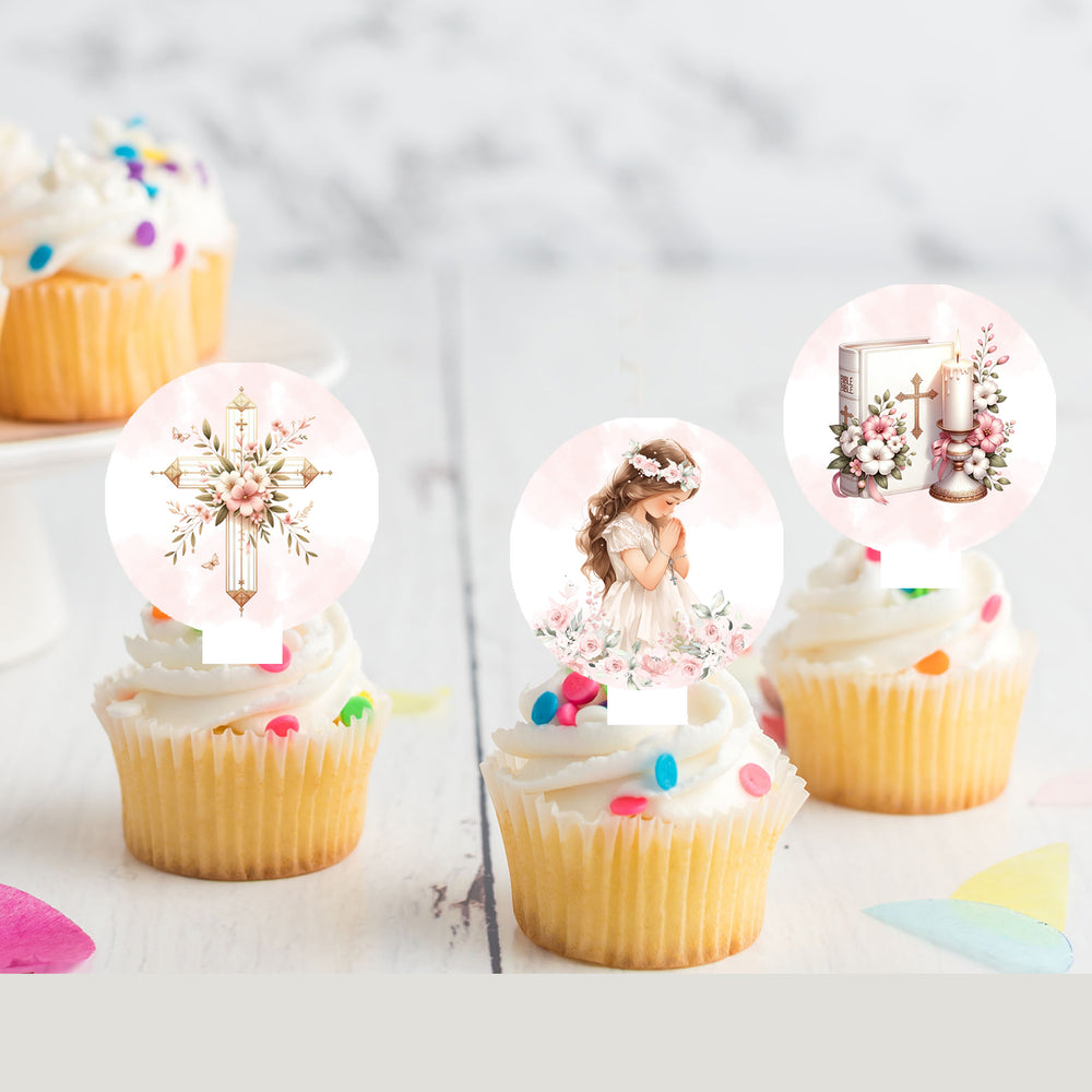 First Holy Communion Pre-cut Edible Stand Up Wafer Card Cupcake Toppers