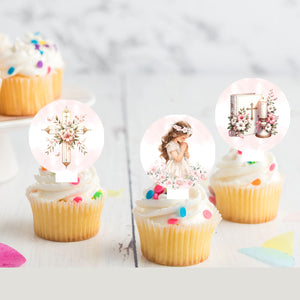 First Holy Communion Pre-cut Edible Stand Up Wafer Card Cupcake Toppers