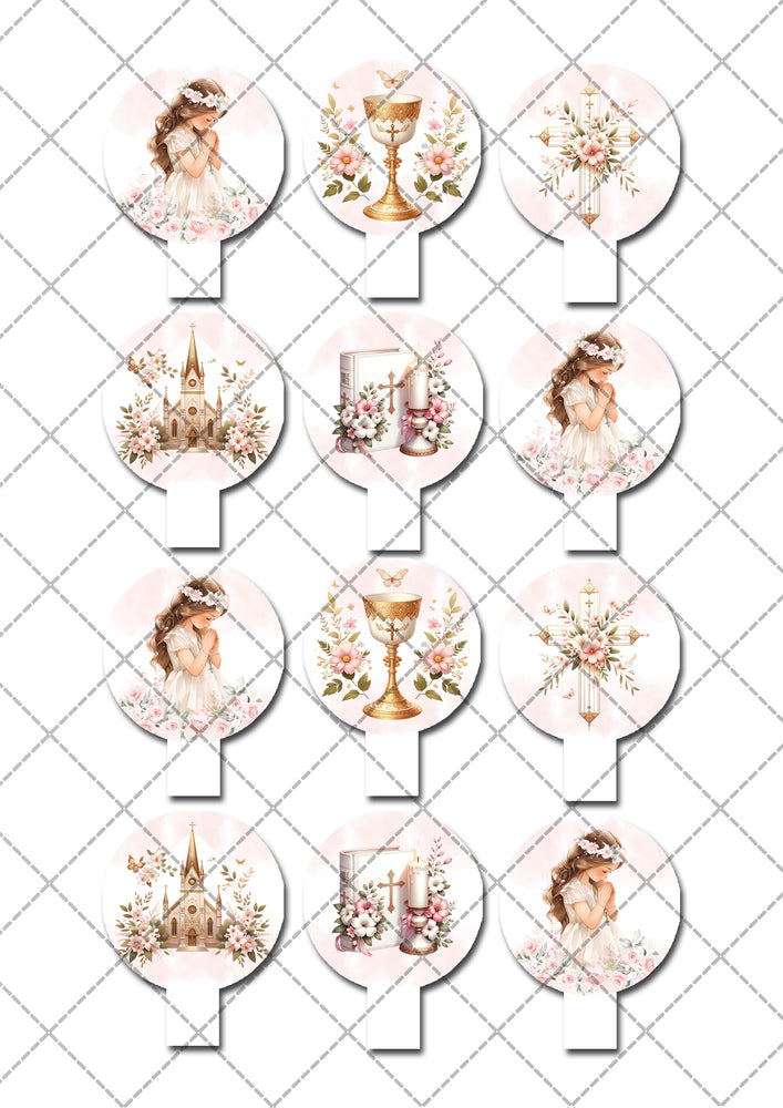 First Holy Communion Pre-cut Edible Stand Up Wafer Card Cupcake Toppers