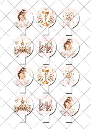 First Holy Communion Pre-cut Edible Stand Up Wafer Card Cupcake Toppers