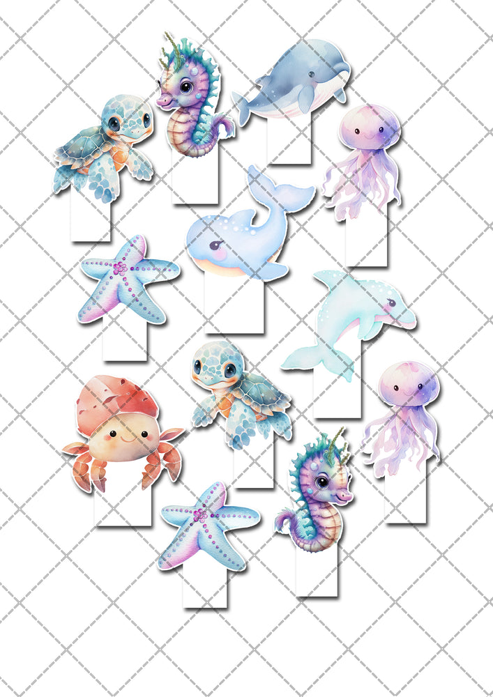 Under The Sea Animals Pre-cut Edible Stand-Up Wafer Card Toppers