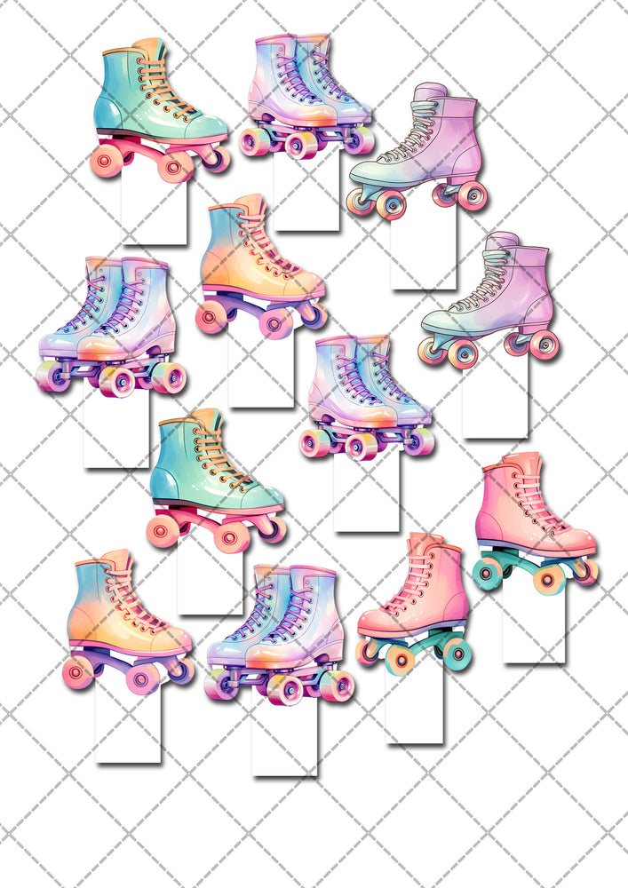 Rollerskating Rollerskates Pre-cut Edible Stand Up Wafer Card Cupcake Toppers