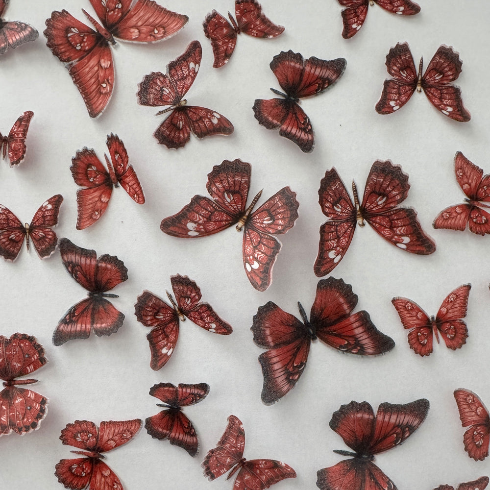 Dark Red Pre-cut Edible Wafer Butterflies