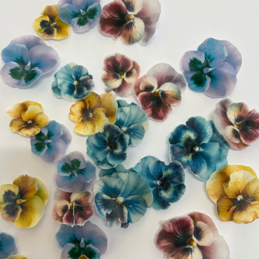 Multicoloured Pre-cut Edible Wafer Pansies