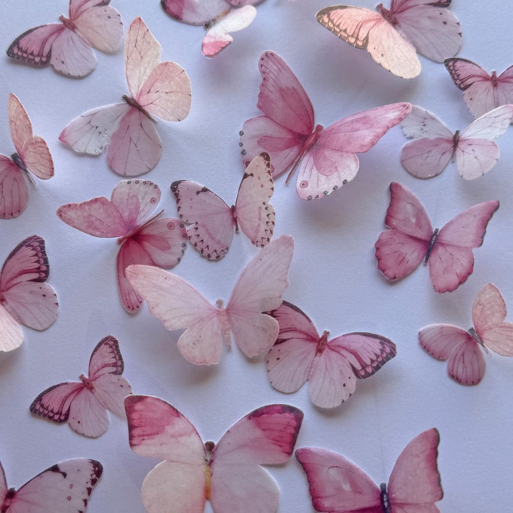 Pink Pre-cut Edible Wafer Butterflies
