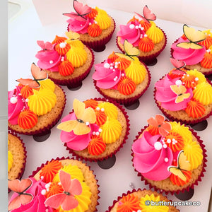 Pink, Orange & Yellow Pre-cut Edible Wafer Butterflies