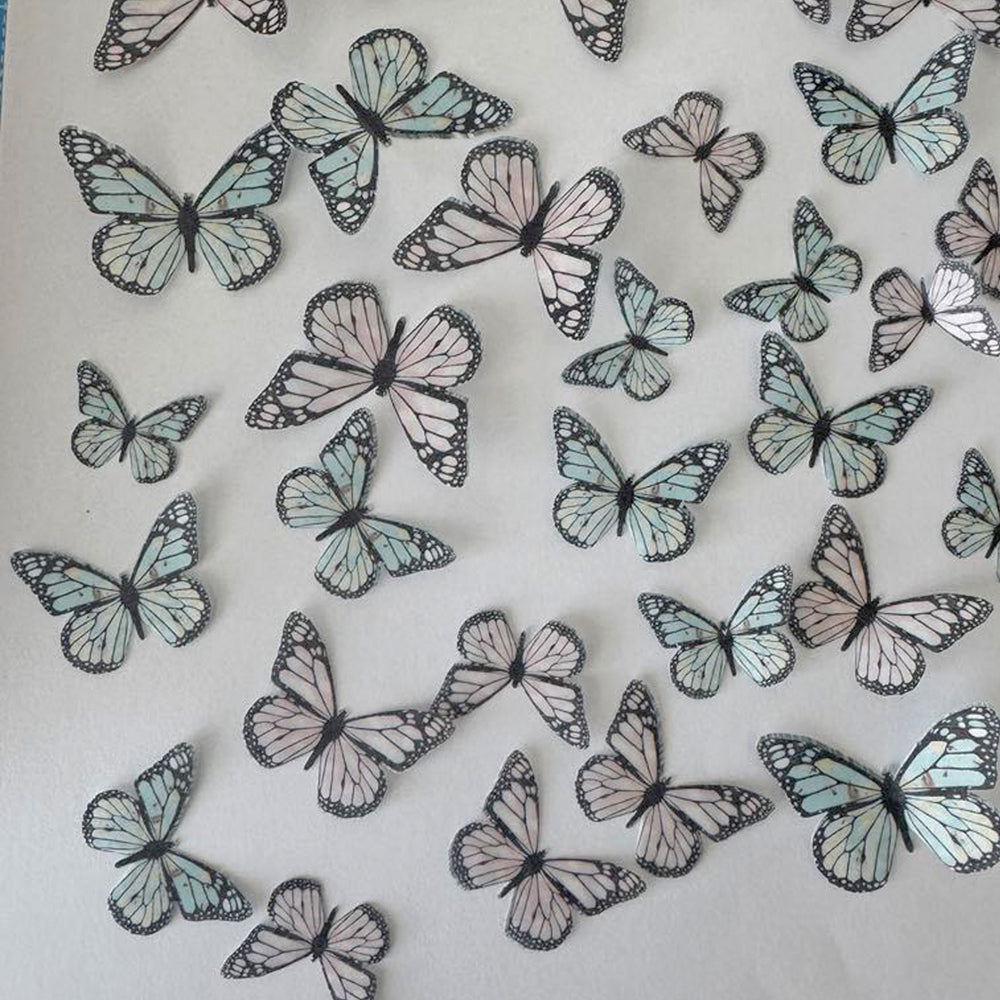 Pink & Green Pre-cut Edible Wafer Butterflies