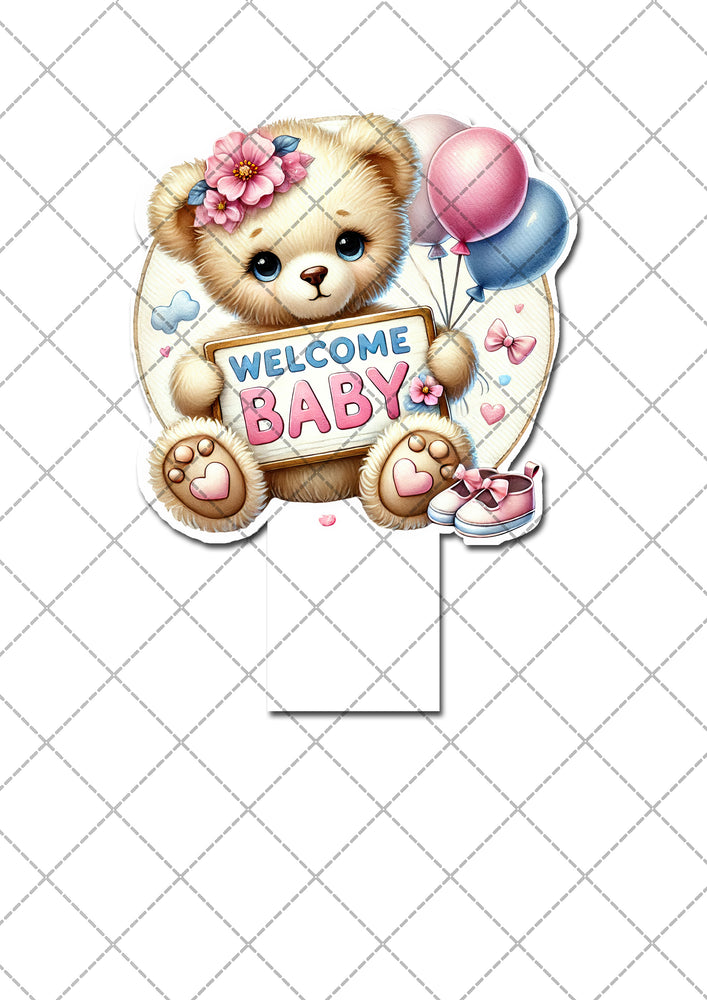 Welcome Baby Teddy Bear Large Pre-cut Edible Wafer Card Topper