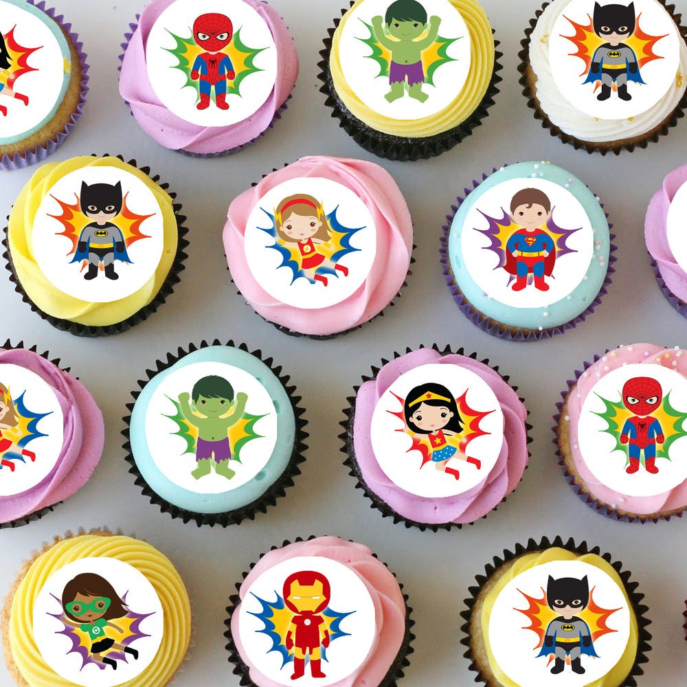 Superheroes Pre-cut Mini Edible Cupcake or Cookie Toppers