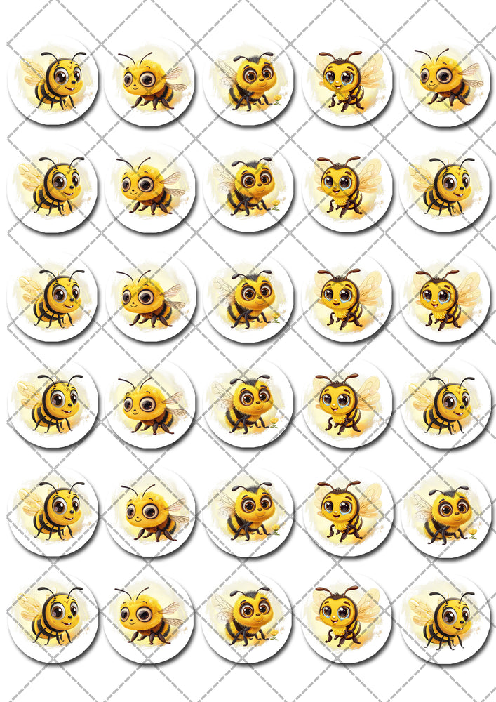 Bees Bumblebee Bee Pre-cut Mini Edible Cupcake or Cookie Toppers