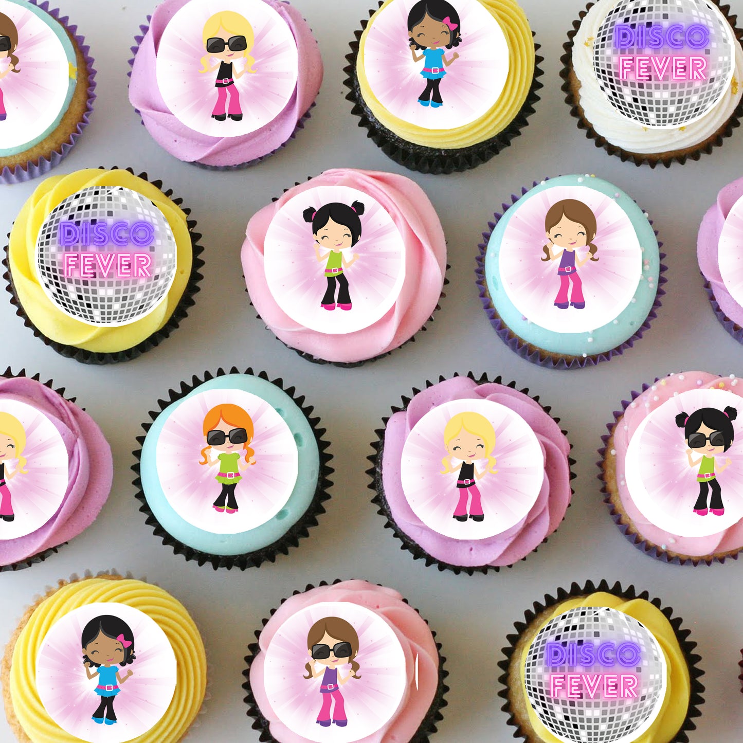 Disco Dance Fever Pre-cut Mini Edible Cupcake or Cookie Toppers