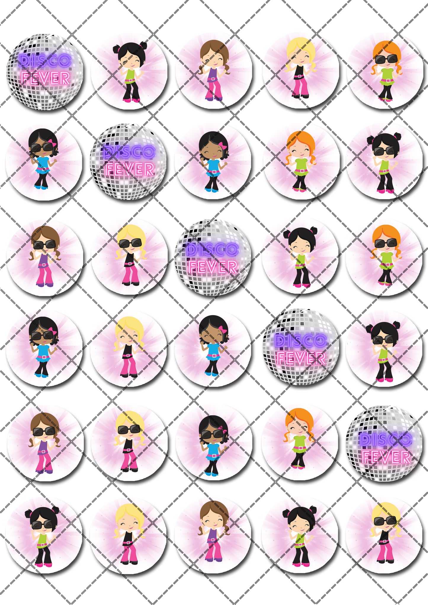 Disco Dance Fever Pre-cut Mini Edible Cupcake or Cookie Toppers