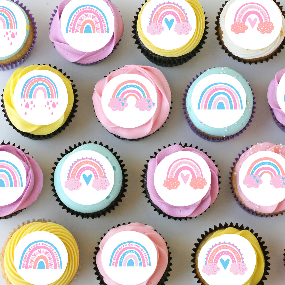 Colourful Rainbow Pre-cut Mini Edible Cupcake or Cookie Toppers