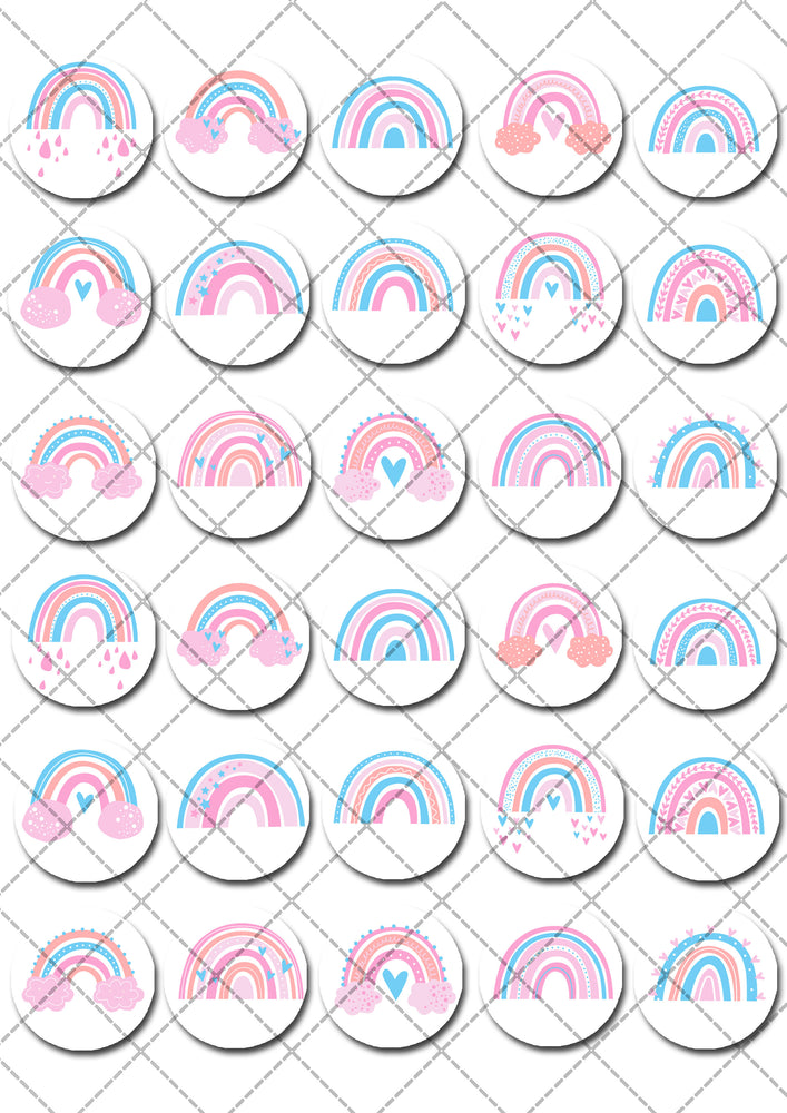 Colourful Rainbow Pre-cut Mini Edible Cupcake or Cookie Toppers