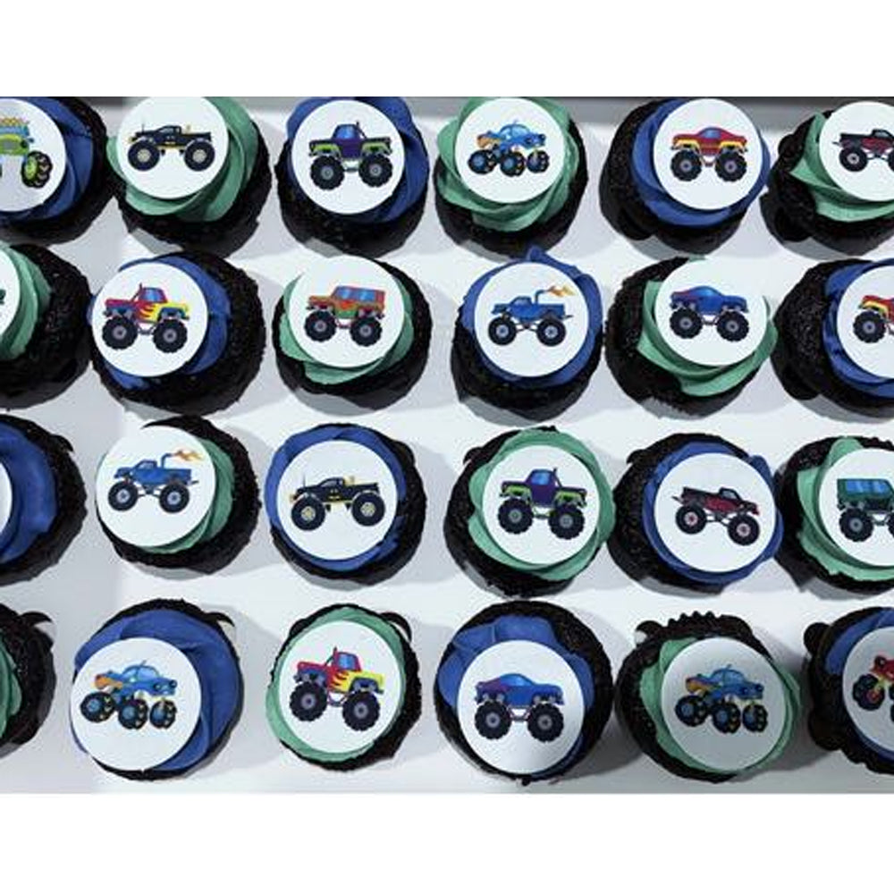 Monster Trucks Pre-cut Mini Edible Cupcake or Cookie Toppers