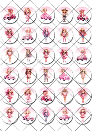 Pretty Pink Dolls Pre-cut Mini Edible Cupcake or Cookie Toppers